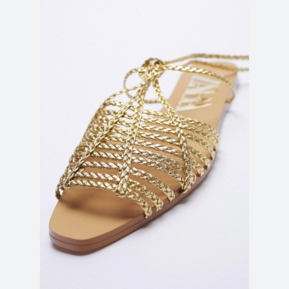💛 zara gold braided sandals
